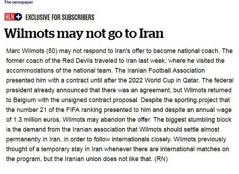 ویلموتس تصور می‌کرد که فقط برای بازی‌های ملی قرار است به ایران سفر کند 